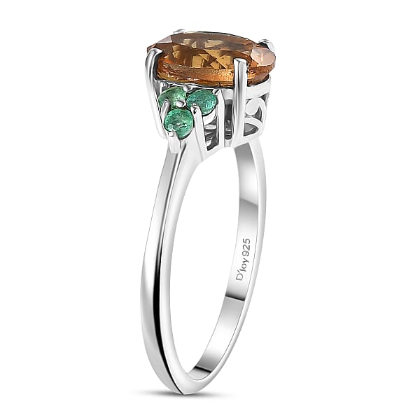 D'Joy Autumn Alexite And Kagem Zambian Emerald 2.00 Ctw Art Deco Ring In Platinum Over Sterling Silver