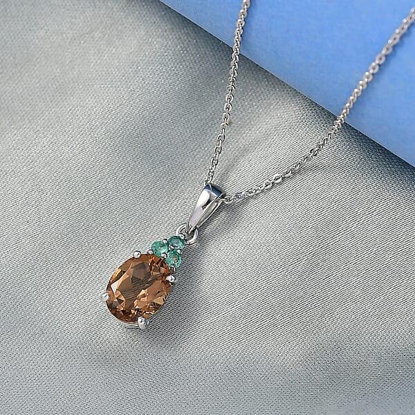 D'Joy Autumn Alexite And Kagem Zambian Emerald 2.00 Ctw Oval Art Deco Pendant Necklace In Platinum Over Sterling Silver 20 Inches