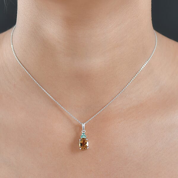 D'Joy Autumn Alexite And Kagem Zambian Emerald 2.00 Ctw Oval Art Deco Pendant Necklace In Platinum Over Sterling Silver 20 Inches