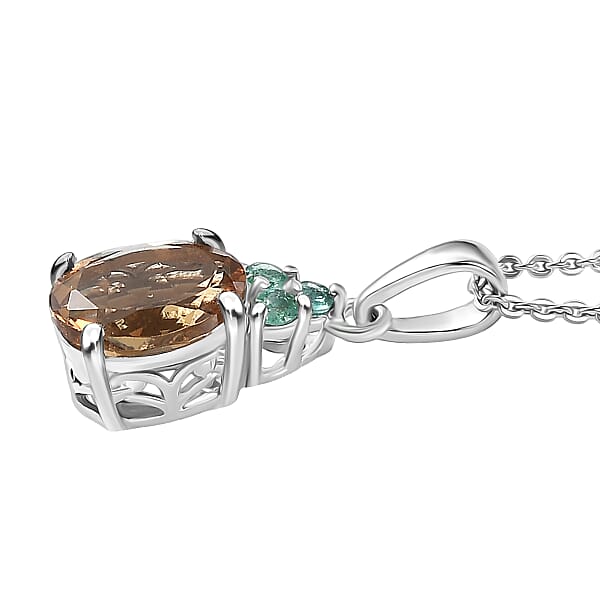 D'Joy Autumn Alexite And Kagem Zambian Emerald 2.00 Ctw Oval Art Deco Pendant Necklace In Platinum Over Sterling Silver 20 Inches