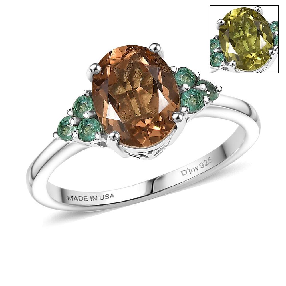 D'Joy Autumn Alexite and Kagem Zambian Emerald 2.00 ctw Art Deco Ring in Platinum Over Sterling Silver