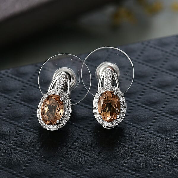 D'Joy Autumn Alexite And White Zircon 1.50 Ctw Celestial Halo Earrings In Platinum Over Sterling Silver