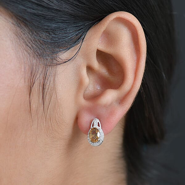 D'Joy Autumn Alexite And White Zircon 1.50 Ctw Celestial Halo Earrings In Platinum Over Sterling Silver