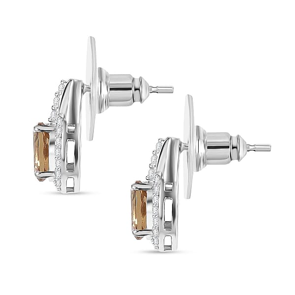 D'Joy Autumn Alexite And White Zircon 1.50 Ctw Celestial Halo Earrings In Platinum Over Sterling Silver
