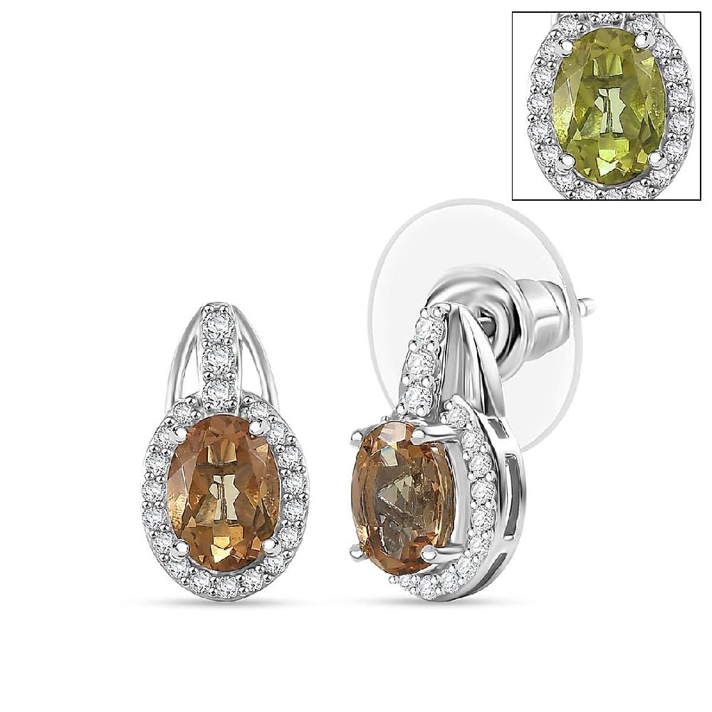 D'Joy Autumn Alexite and White Zircon 1.50 ctw Celestial Halo Earrings in Platinum Over Sterling Silver