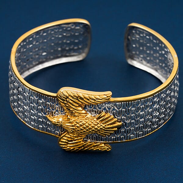 D'Joy Bali Legacy 22K Vermeil YG Over And Sterling Silver Tulang Naga Eagle Cuff Bracelet (7.25 In) 26 Grams