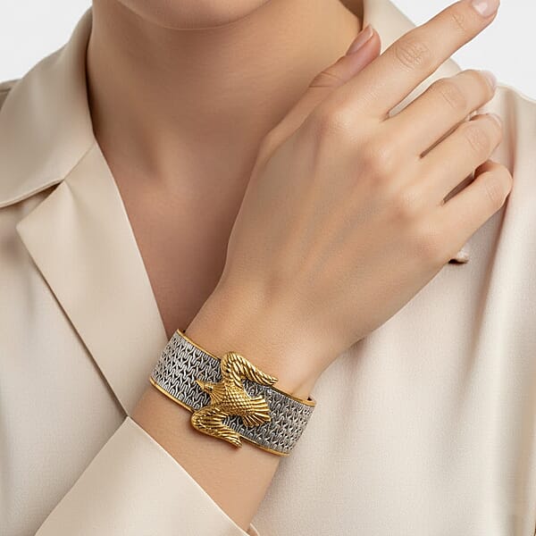 D'Joy Bali Legacy 22K Vermeil YG Over And Sterling Silver Tulang Naga Eagle Cuff Bracelet (7.25 In) 26 Grams
