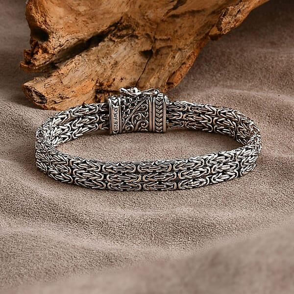 D'Joy Bali Legacy Borobudur Flat Chain Bracelet In Sterling Silver (6.50 In) 39.50 Grams