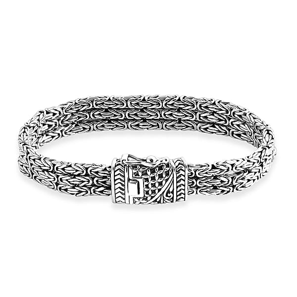D'Joy Bali Legacy Borobudur Flat Chain Bracelet In Sterling Silver (6.50 In) 39.50 Grams