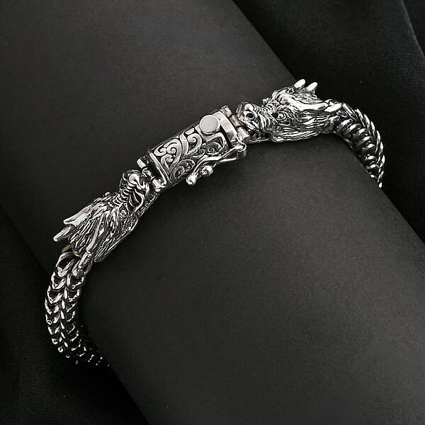D'Joy Bali Legacy Double Face Dragon Bracelet In Sterling Silver (7.25 In) 43.70 Grams