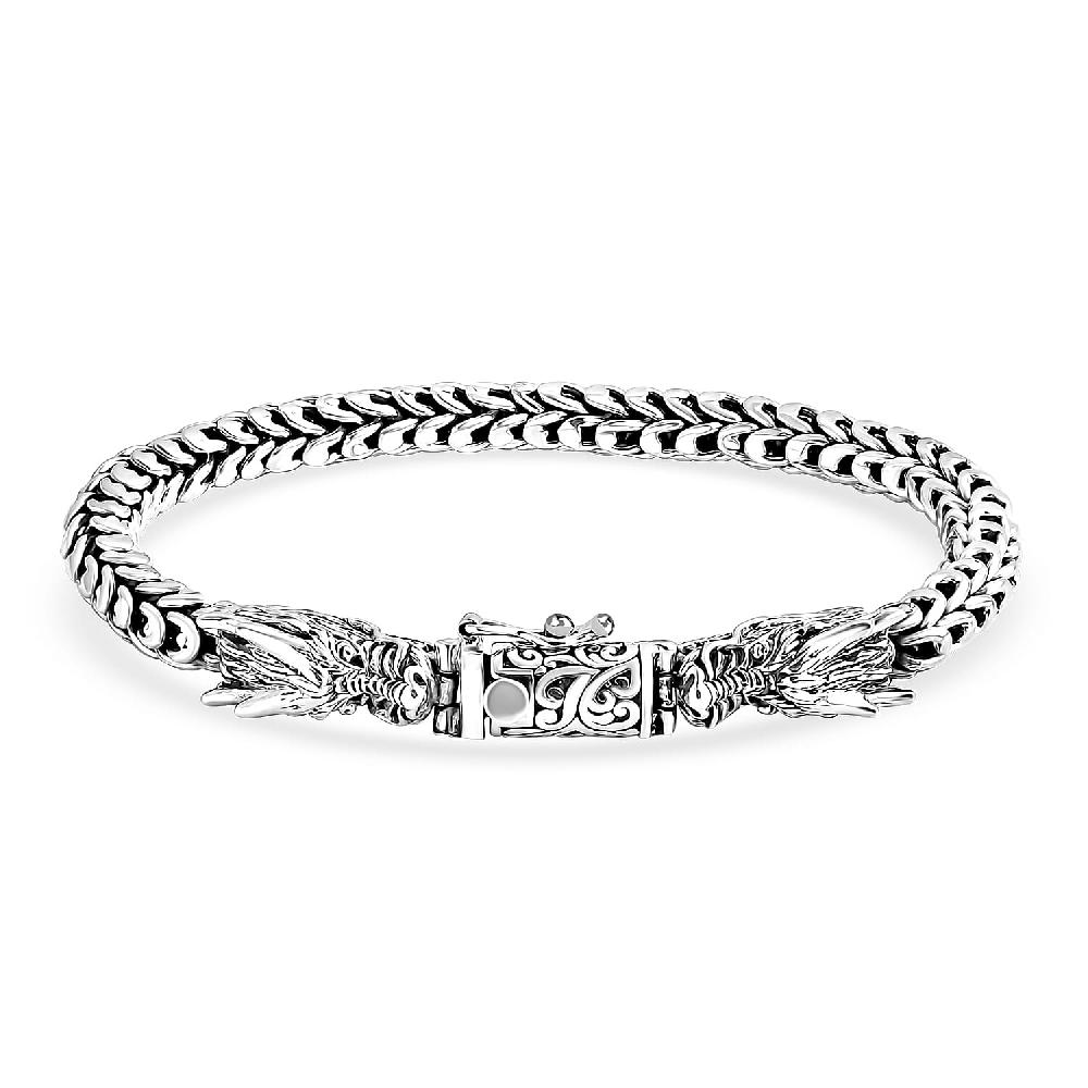 D'Joy Bali Legacy Double Face Dragon Bracelet in Sterling Silver (7.25 In) 43.70 Grams