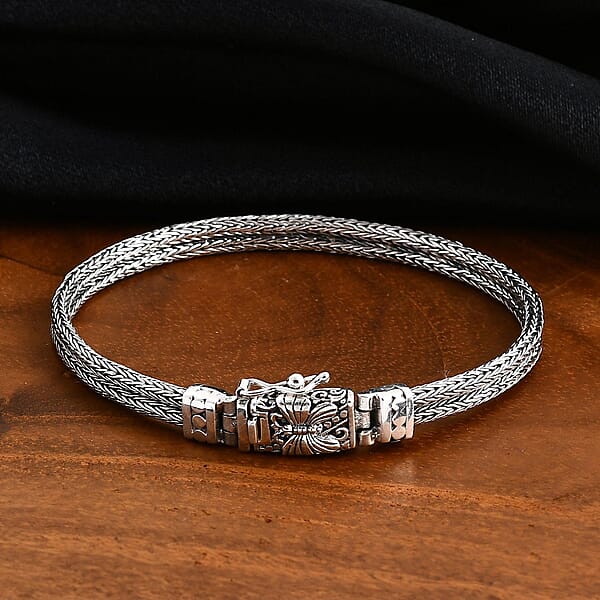 D'Joy Bali Legacy Double Row Tulang Naga With Butterfly Bracelet In Sterling Silver (6.50 In) 15.50 Grams