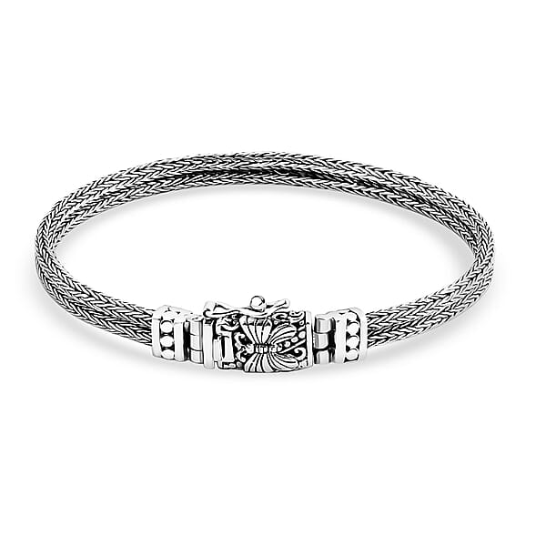 D'Joy Bali Legacy Double Row Tulang Naga With Butterfly Bracelet In Sterling Silver (6.50 In) 15.50 Grams