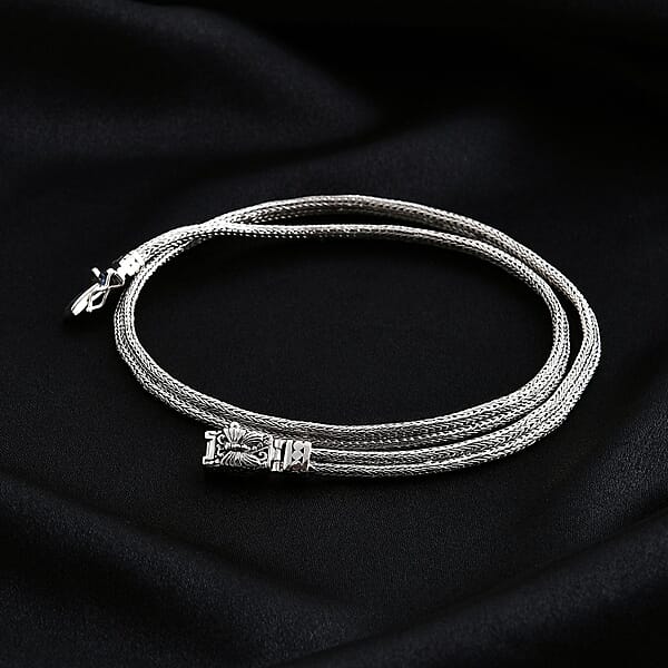D'Joy Bali Legacy Double Row Tulang Naga With Butterfly Necklace In Sterling Silver 34.50 Grams 20 Inches