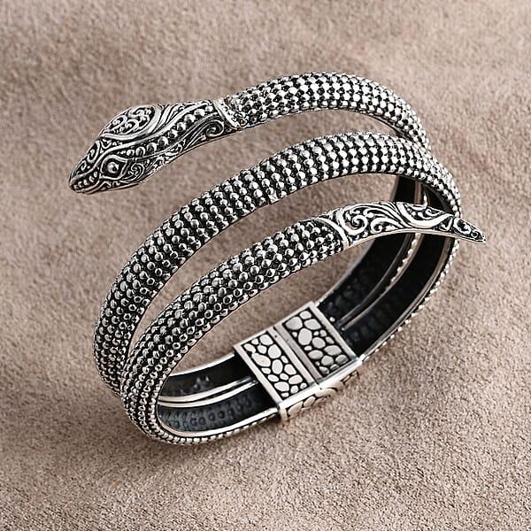 D'Joy Bali Legacy Serpent Bangle Bracelet In Sterling Silver (7.25 In) 41.40 Grams