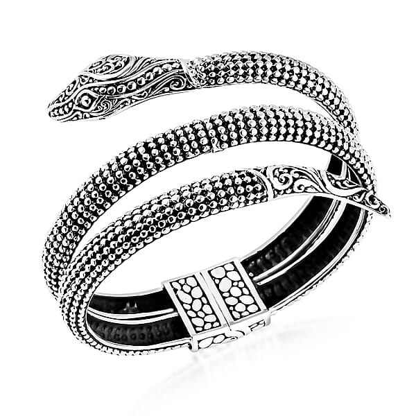 D'Joy Bali Legacy Serpent Bangle Bracelet In Sterling Silver (7.25 In) 41.40 Grams