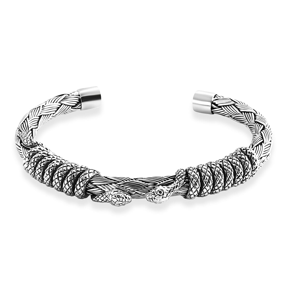 D'Joy Bali Legacy Snake Cuff Bracelet in Sterling Silver (7.25 In) 41.40 Grams
