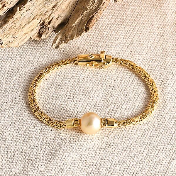 D'Joy Bali Legacy South Sea Golden Cultured Pearl And Lab Grown Diamond G-H SI 0.05 Ctw Bracelet In 22K Vermeil YG Over Sterling Silver (7.25 In)