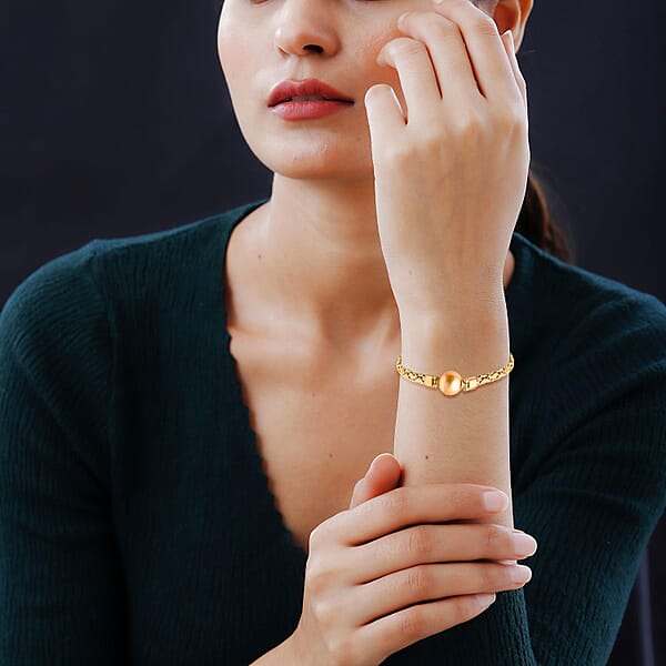 D'Joy Bali Legacy South Sea Golden Cultured Pearl And Lab Grown Diamond G-H SI 0.05 Ctw Bracelet In 22K Vermeil YG Over Sterling Silver (7.25 In)
