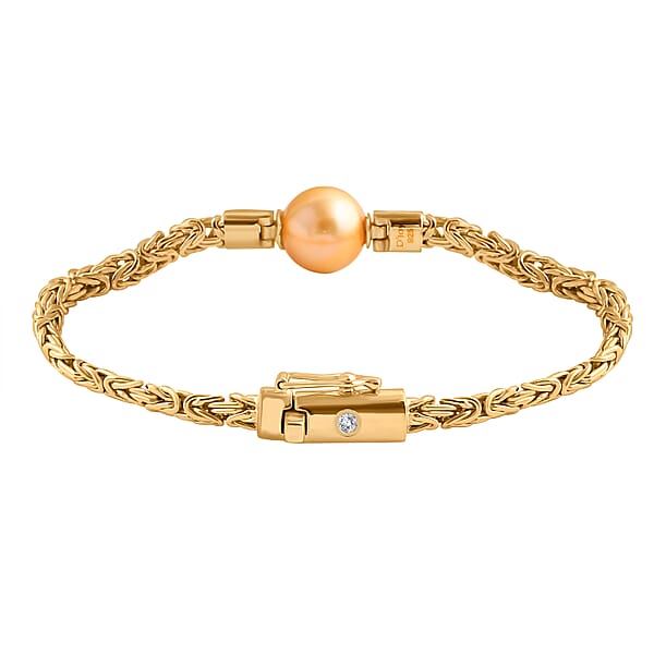 D'Joy Bali Legacy South Sea Golden Cultured Pearl And Lab Grown Diamond G-H SI 0.05 Ctw Bracelet In 22K Vermeil YG Over Sterling Silver (7.25 In)