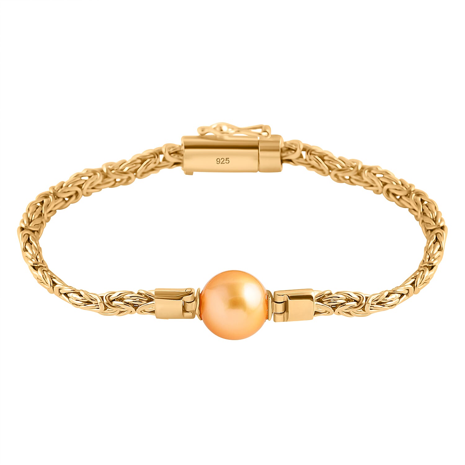 D'Joy Bali Legacy South Sea Golden Cultured Pearl and Lab Grown Diamond G-H SI 0.05 ctw Bracelet in 22K Vermeil YG Over Sterling Silver (7.25 In)