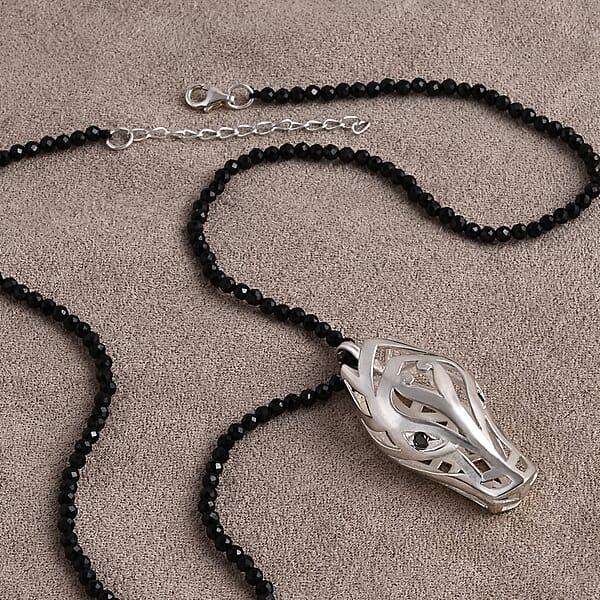 D'Joy Bali Legacy Thai Black Spinel 53.20 Ctw Dragon Pendant With Beaded Necklace In Sterling Silver 20 Inches