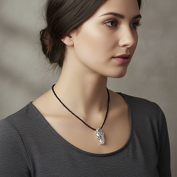 D'Joy Bali Legacy Thai Black Spinel 53.20 Ctw Dragon Pendant With Beaded Necklace In Sterling Silver 20 Inches