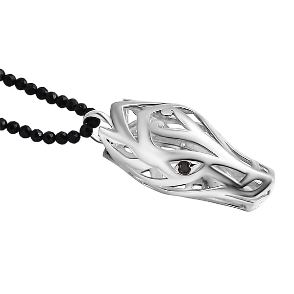 D'Joy Bali Legacy Thai Black Spinel 53.20 Ctw Dragon Pendant With Beaded Necklace In Sterling Silver 20 Inches