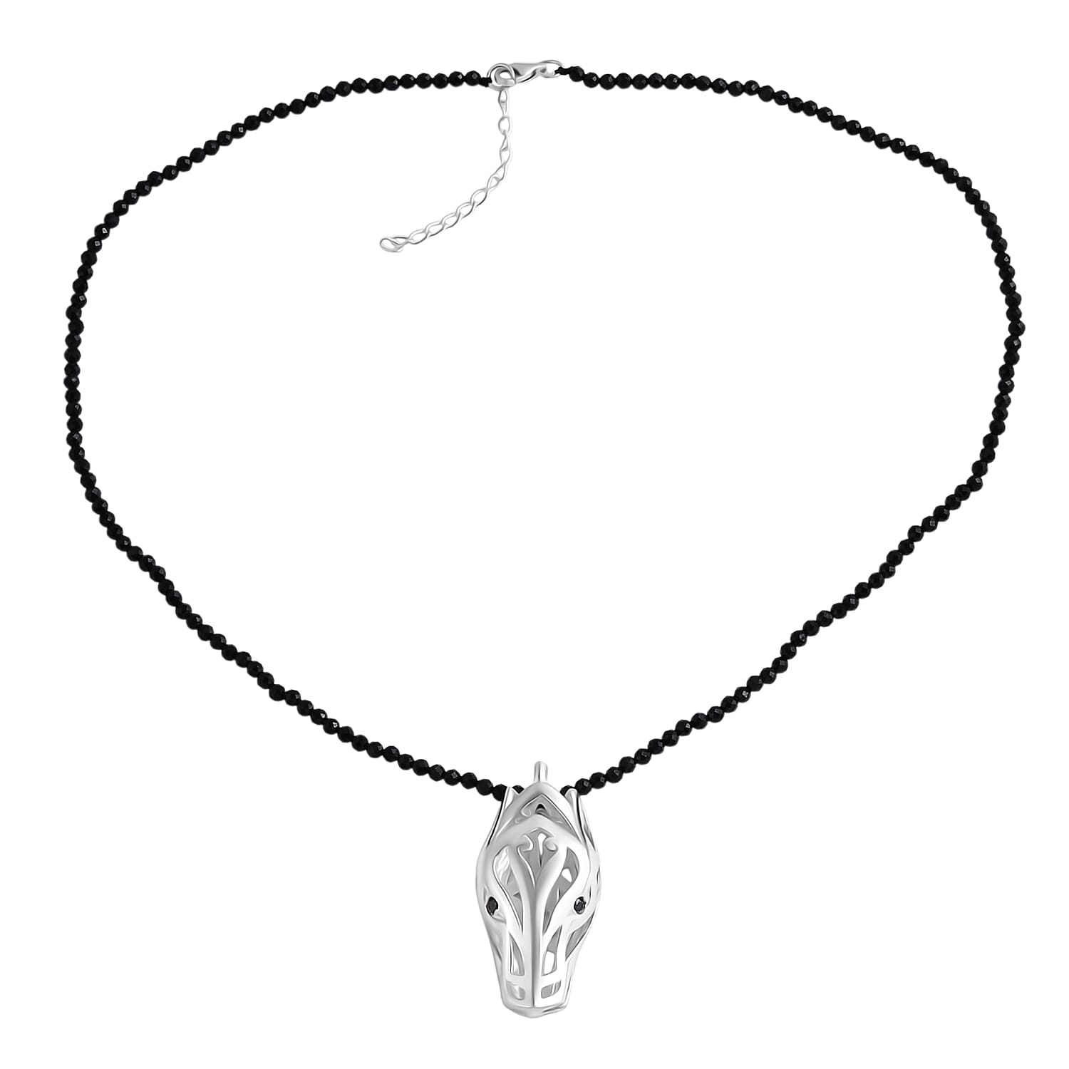 D'Joy Bali Legacy Thai Black Spinel 53.20 ctw Dragon Pendant with Beaded Necklace in Sterling Silver 20 Inches