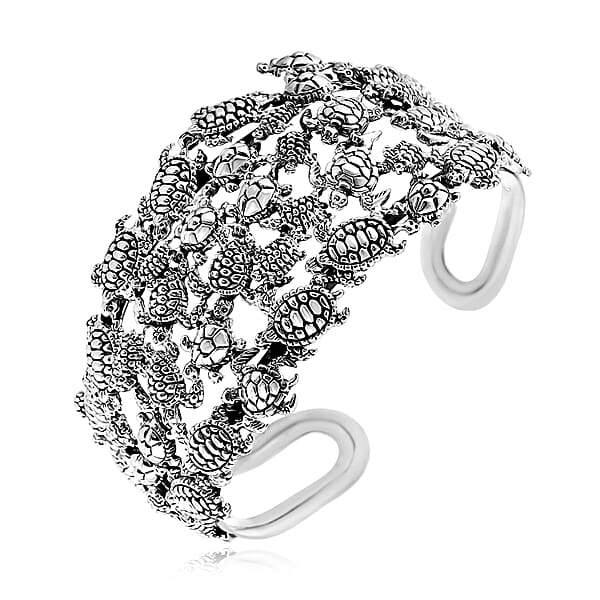 D'Joy Bali Legacy Turtle Cuff Bracelet In Sterling Silver (7.25 In) 35.25 Grams