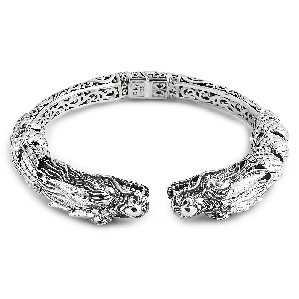 D'Joy Bali Legacy Twin Dragon Cuff Bracelet in Sterling Silver (7.25 In) 42.25 Grams