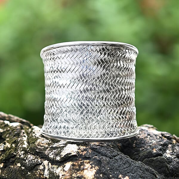 D'Joy Bali Legacy Woven Palm Leaf Cuff Bracelet In Sterling Silver (7.25 In) 64 Grams