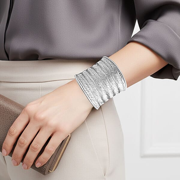 D'Joy Bali Legacy Woven Palm Leaf Cuff Bracelet In Sterling Silver (7.25 In) 64 Grams