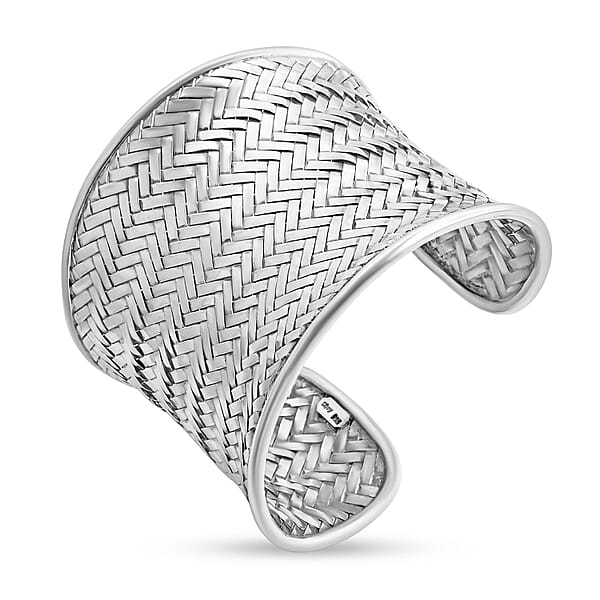 D'Joy Bali Legacy Woven Palm Leaf Cuff Bracelet In Sterling Silver (7.25 In) 64 Grams