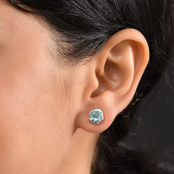 D'Joy Belgian Teal Fluorite 3.00 Ctw Solitaire Stud Earrings In Sterling Silver
