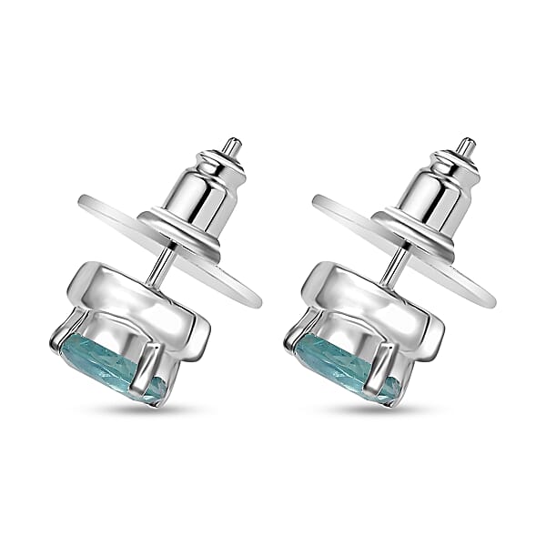 D'Joy Belgian Teal Fluorite 3.00 Ctw Solitaire Stud Earrings In Sterling Silver