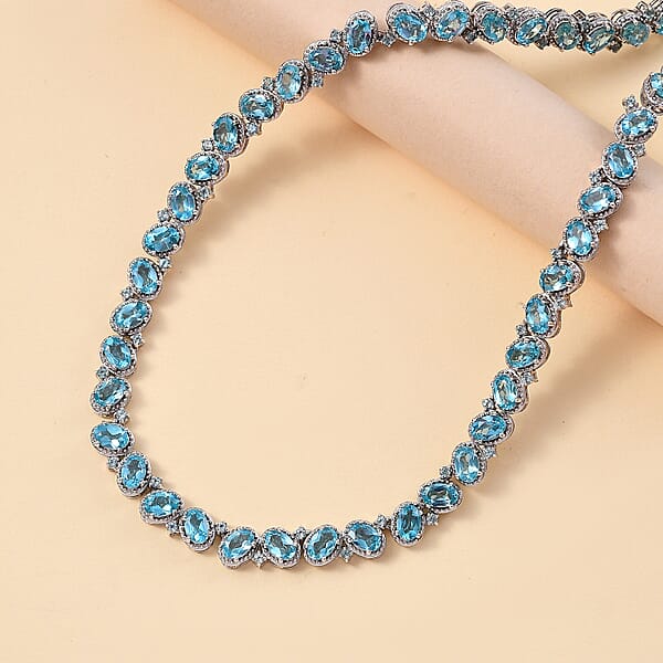 D'Joy Betroka Blue Apatite 31.20 Ctw Floral Vine Necklace In Rhodium Over Sterling Silver 18 Inches