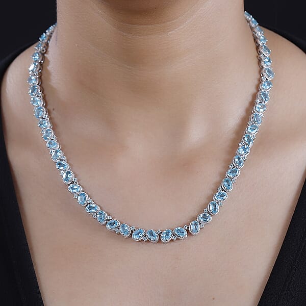 D'Joy Betroka Blue Apatite 31.20 Ctw Floral Vine Necklace In Rhodium Over Sterling Silver 18 Inches