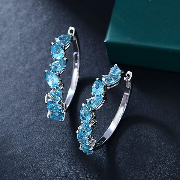 D'Joy Betroka Blue Apatite 6.85 Ctw Hoop Earrings In Rhodium Over Sterling Silver