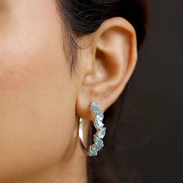 D'Joy Betroka Blue Apatite 6.85 Ctw Hoop Earrings In Rhodium Over Sterling Silver