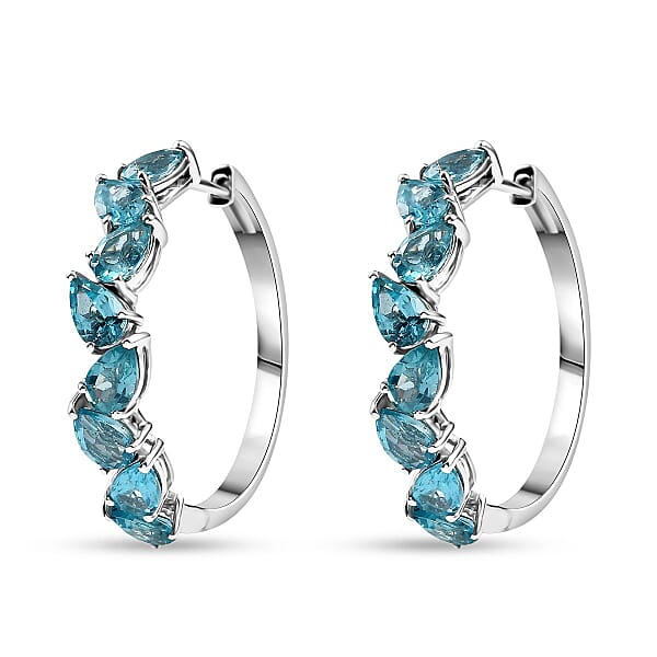 D'Joy Betroka Blue Apatite 6.85 Ctw Hoop Earrings In Rhodium Over Sterling Silver