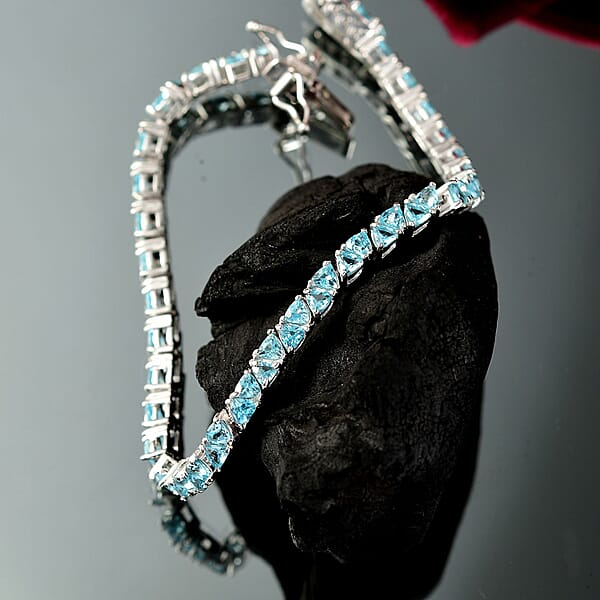 D'Joy Betroka Blue Apatite 7.35 Ctw Ocean Prism Bracelet In Rhodium Over Sterling Silver (7.25 In)