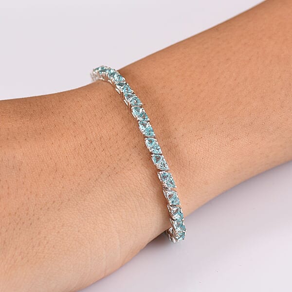 D'Joy Betroka Blue Apatite 7.35 Ctw Ocean Prism Bracelet In Rhodium Over Sterling Silver (7.25 In)