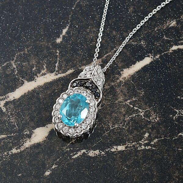 D'Joy Betroka Blue Apatite And Multi Gemstone 2.55 Ctw Regal Bloom Pendant Necklace 20 Inches In Rhodium Over Sterling Silver