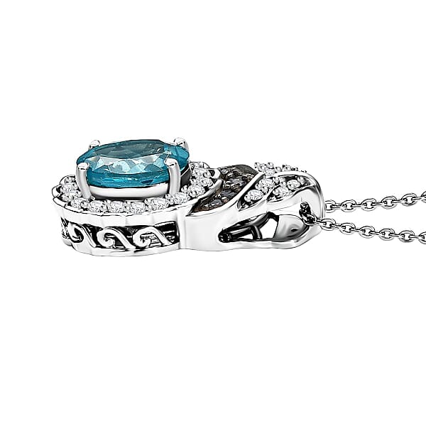 D'Joy Betroka Blue Apatite And Multi Gemstone 2.55 Ctw Regal Bloom Pendant Necklace 20 Inches In Rhodium Over Sterling Silver