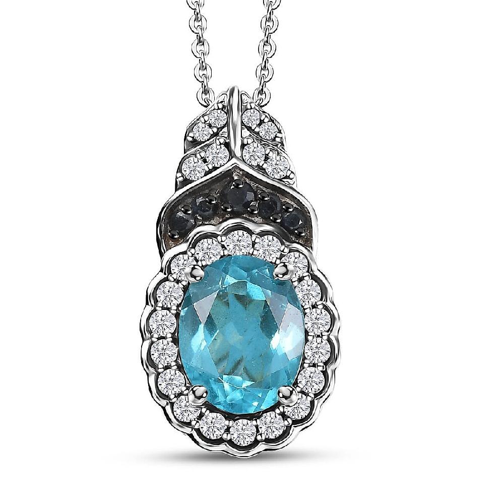 D'Joy Betroka Blue Apatite and Multi Gemstone 2.55 ctw Regal Bloom Pendant Necklace 20 inches in Rhodium Over Sterling Silver