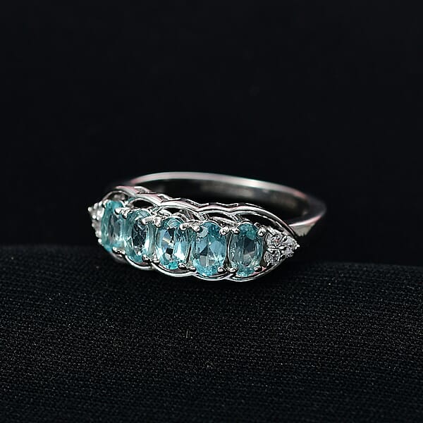 D'Joy Betroka Blue Apatite And White Zircon 1.40 Ctw Ring In Platinum Over Sterling Silver