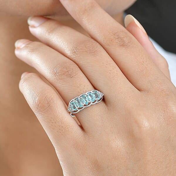 D'Joy Betroka Blue Apatite And White Zircon 1.40 Ctw Ring In Platinum Over Sterling Silver
