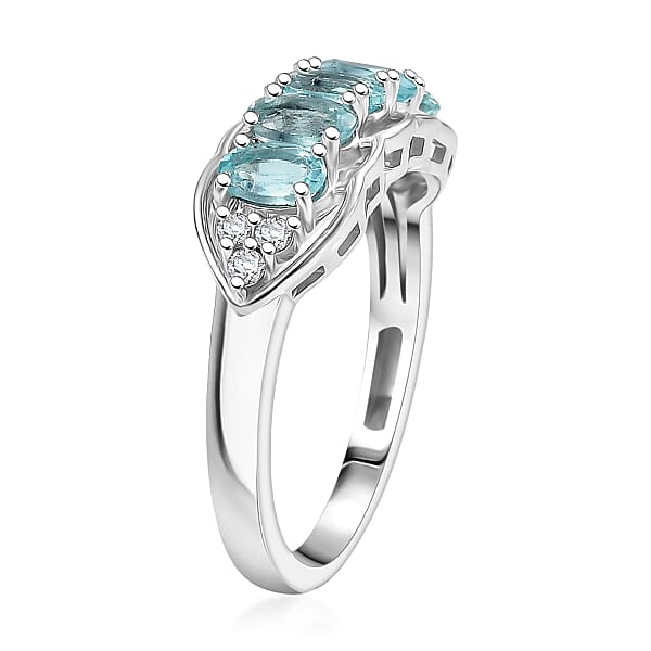 D'Joy Betroka Blue Apatite And White Zircon 1.40 Ctw Ring In Platinum Over Sterling Silver