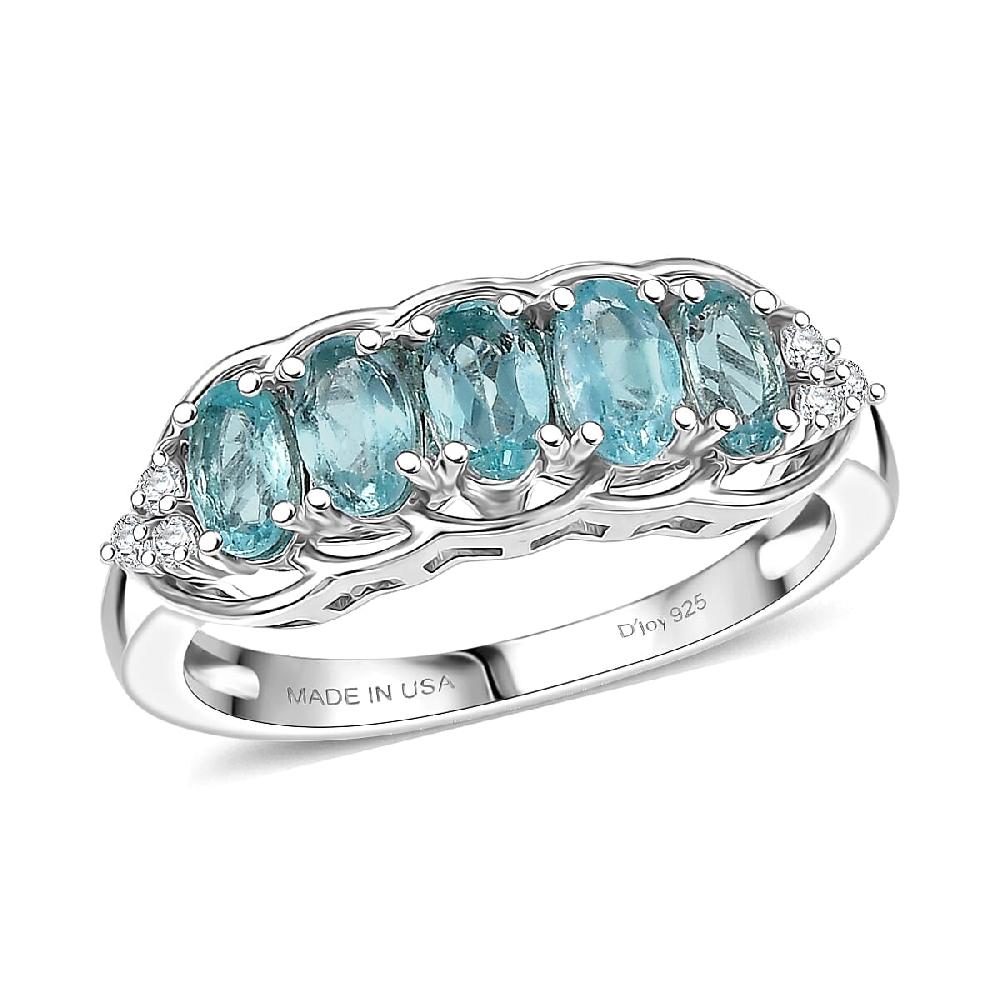 D'Joy Betroka Blue Apatite and White Zircon 1.40 ctw Ring in Platinum Over Sterling Silver